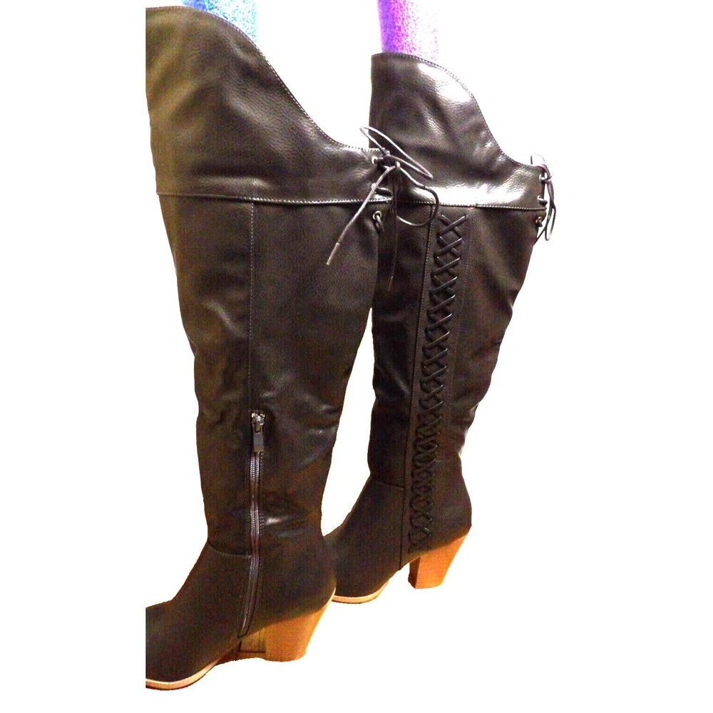 New JOURNEE COLLECTION Womens Grey Spritz-p Wood Stacked Heel Boots 7.5 Gray